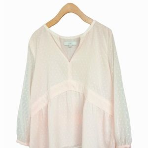 Loft Sheer Lined Blouse Top Medium, Empire Waist, v-neck